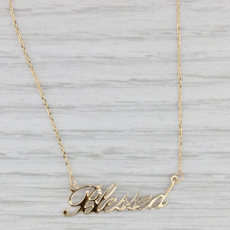 Customizable Pendant Necklaces For Personalized Jewelry-Blessed Pendant Necklace 10k Yellow Gold Cable Chain 16"-18" Adjustable