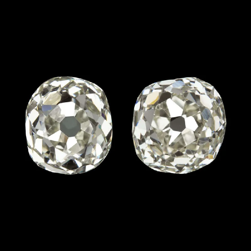 Modern Hoop Earrings For Fashionistas-1.13ct K VS1 OLD MINE CUT DIAMOND STUD EARRINGS MATCHING PAIR ANTIQUE CUSHION