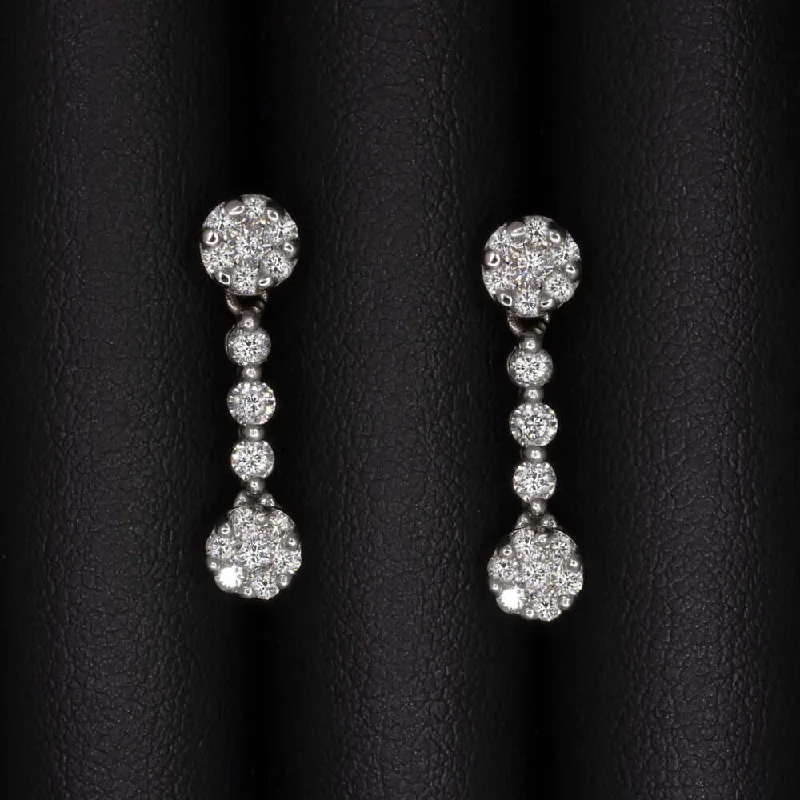 Vintage Drop Earrings For Retro Look-1 CARAT NATURAL DIAMOND DANGLE EARRINGS CLUSTER DROP 14k WHITE GOLD CLASSIC 1ct