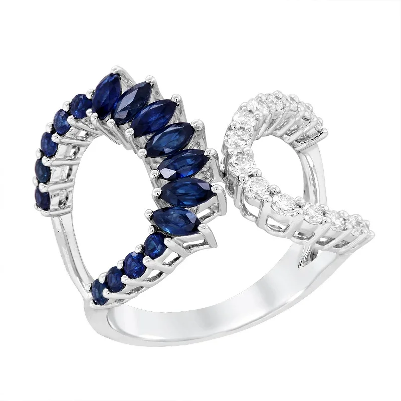 Sparkling Engagement Rings For Special Days-WHITE GOLD RING WITH FANCY SAPPHIRES AND ROUND DIAMONDS, .31 CT TW