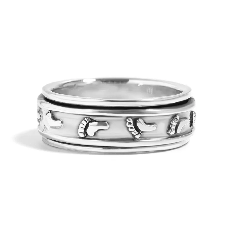 Modern Stackable Rings For Everyday Fashion-Sterling Silver Footprint Spinner Ring / SSR0046