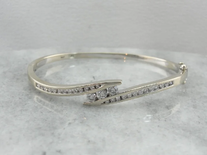 Bangles For Festivals-Timeless Diamond Bangle Bracelet in White Gold