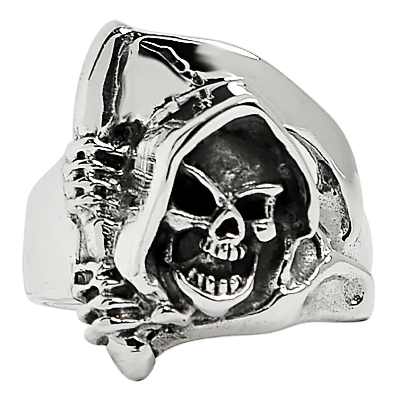 Affordable Engagement Rings For Brides-Sterling Silver Grim Reaper Skull Ring / SSR0005