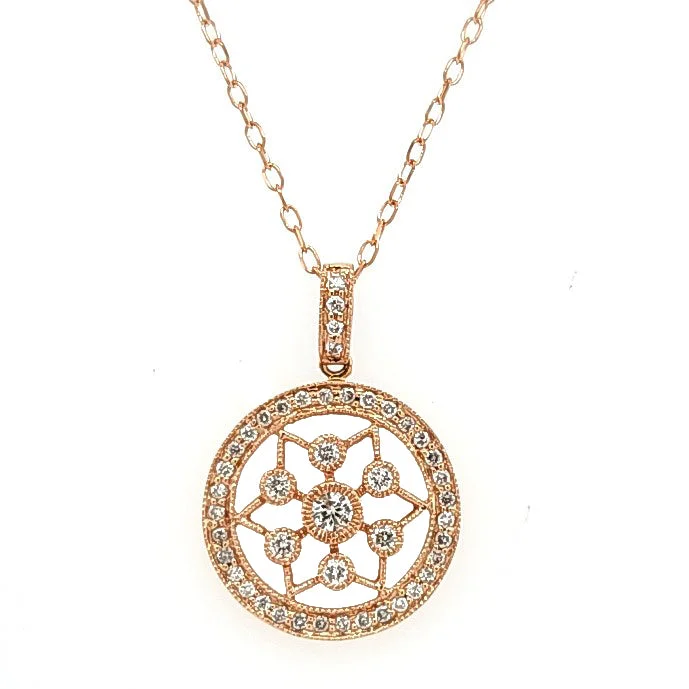 Beautiful Diamond Necklaces For Luxury Gifts-14k Rose Gold Diamond Star/Circle Necklace