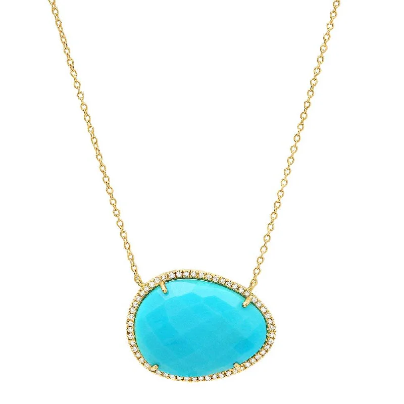 Classic Gold Necklaces For Timeless Style-FACETED TURQUOISE & DIAMOND NECKLACE, GOLD