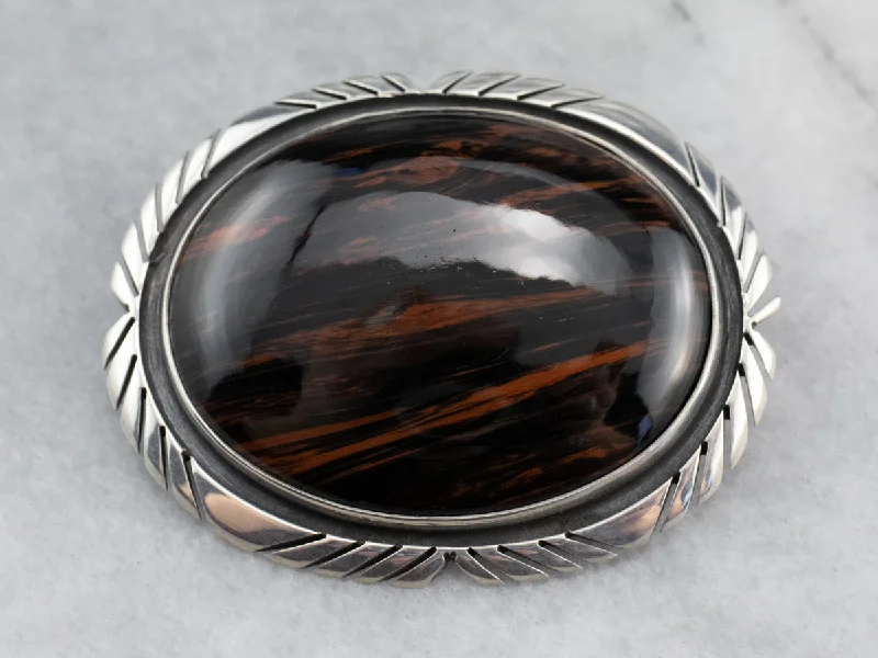 Elegant Crystal Brooch For Evening Wear-Sterling Silver Jasper Brooch or Pendant