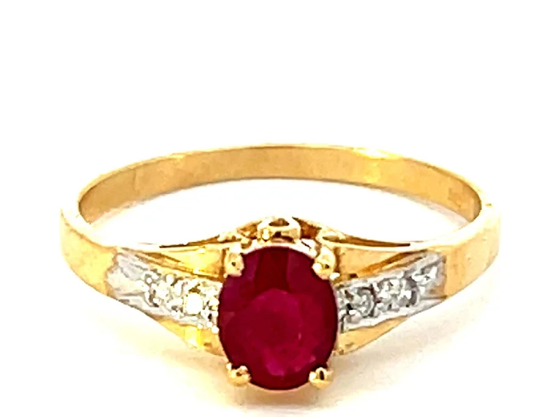 Colorful Gemstone Wedding Rings For Brides-Red Ruby and Diamond Ring in 14k Yellow Gold