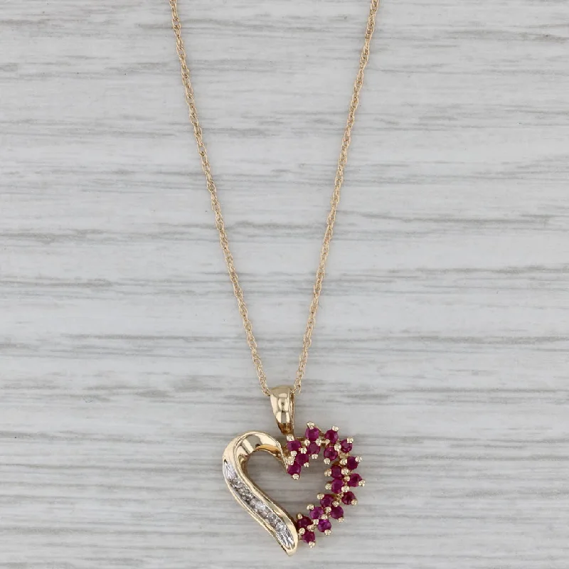 Sparkling Crystal Necklaces For Party Wear-0.34ctw Ruby Diamond Open Heart Pendant Necklace 10k Yellow Gold 18" Rope Chain