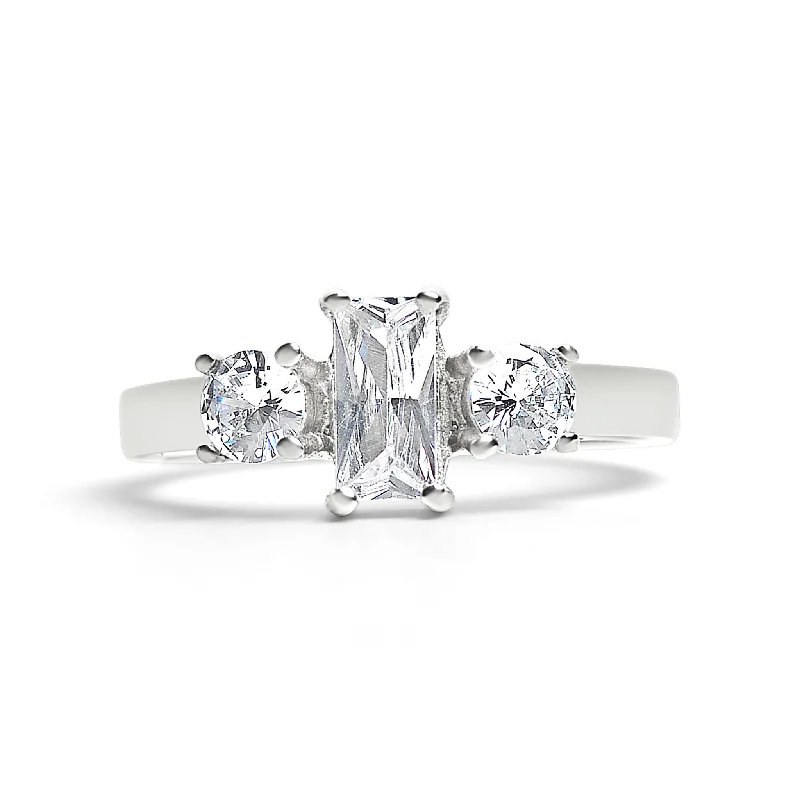 Gorgeous Engagement Rings For Brides-to-Be-Rectangular CZ Accent Stones Stainless Steel Ring / ZRJ4156