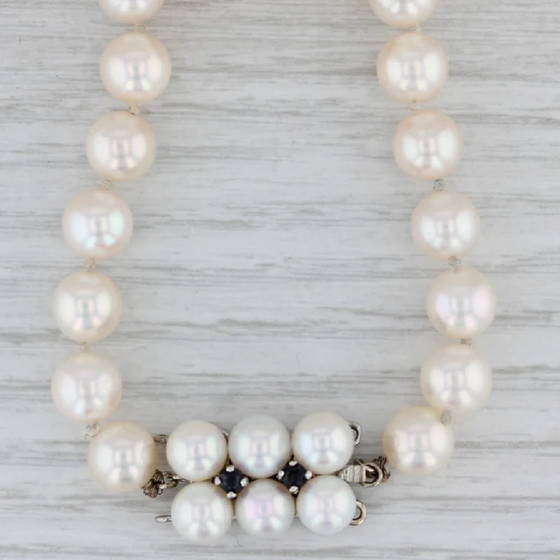 Chic Silver Necklaces For Stylish Look-Cultured Pearl Single Strand Necklace Sapphire Accents 14k Gold 17.25"