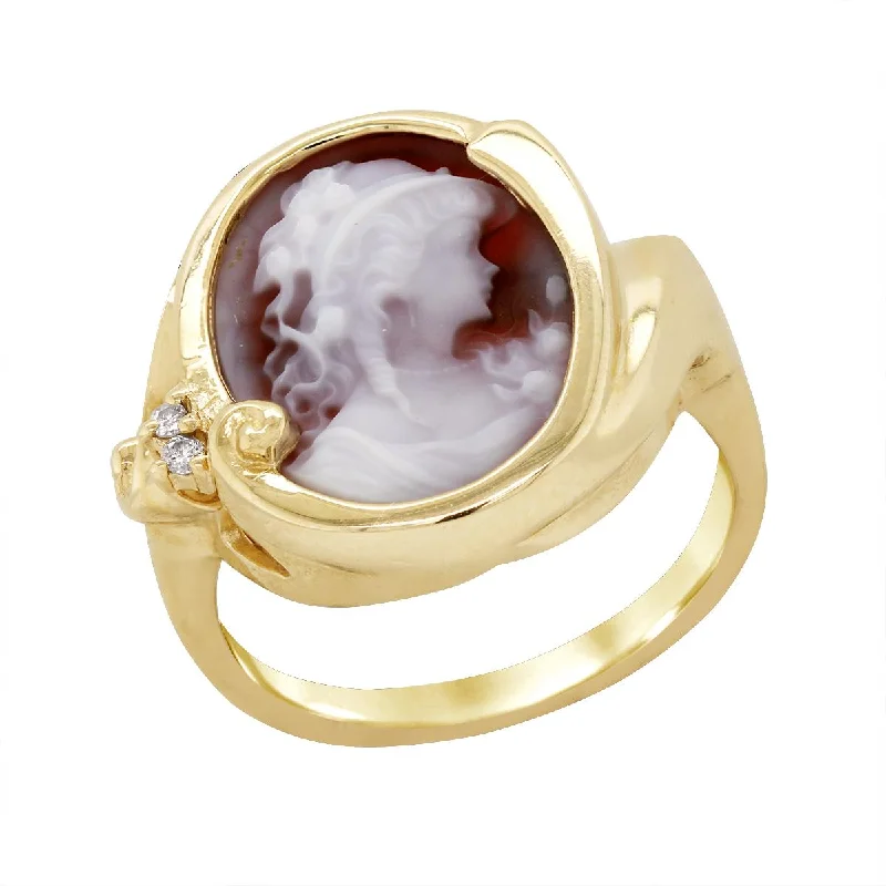 Custom Engagement Rings For Modern Brides-YELLOW GOLD CAMEO RING WITH DIAMONDS, .02 CT TW