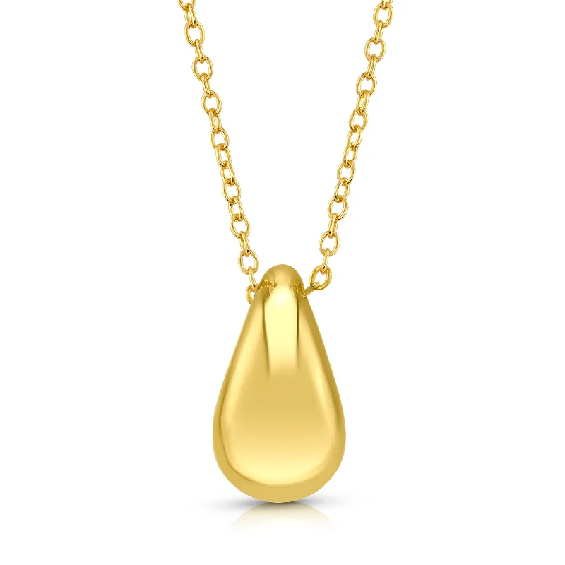 Simple Layered Necklaces For Casual Wear-PUFF TEAR DROP CHARM NECKLACE, GOLD