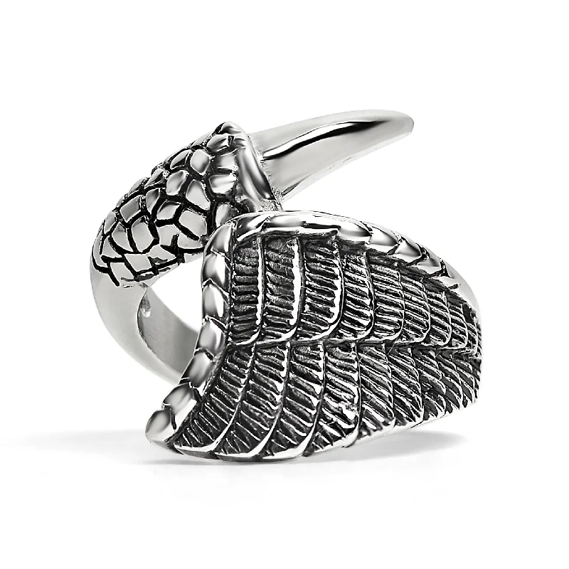 Unique Wedding Rings For Custom Style-Stainless Steel Dragon Claw And Angel Wing Ring / SCR4007