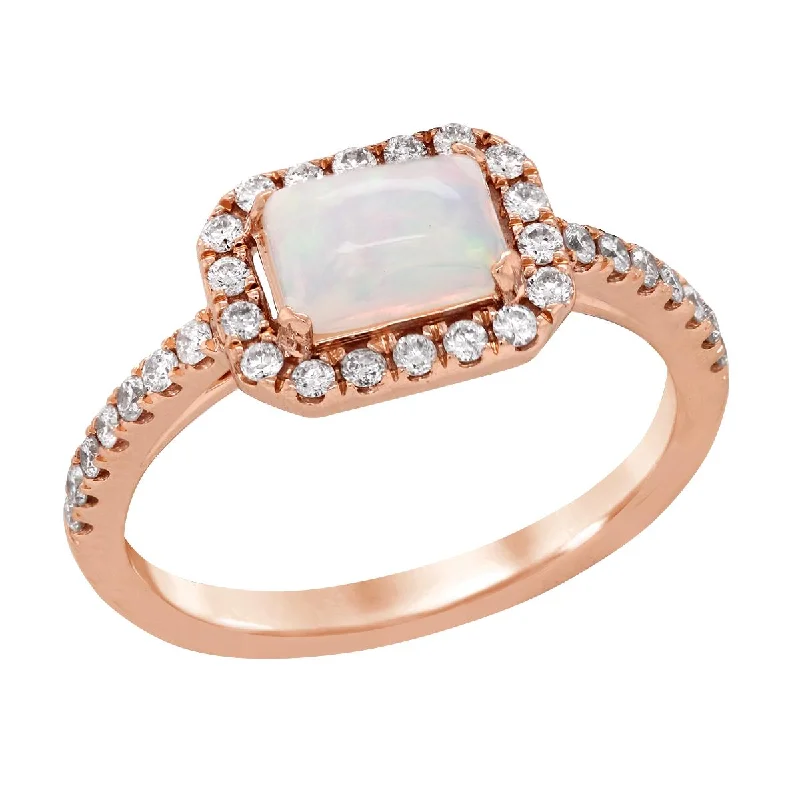 Beautiful Engagement Rings For Every Budget-ROSE GOLD FASHION RING WITH OPAL AND DIAMOND HALO, .33 CT TW