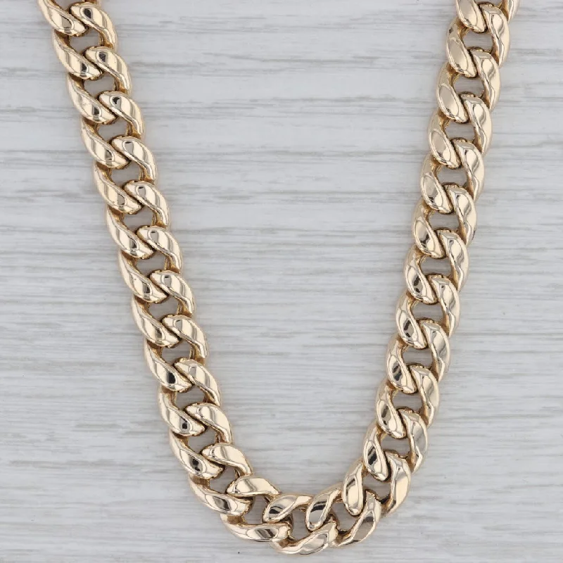 Modern Beaded Necklaces For Trendy Looks-Cuban Curb Chain Necklace 10k Yellow Gold 22" 9.6mm Italian