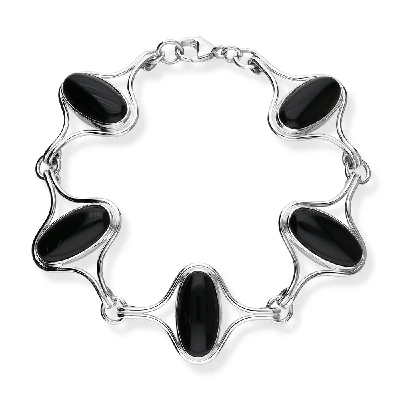 Crystal Bracelets For Women-Retro Silver Bracelet with Black Onyx Stones SBL2