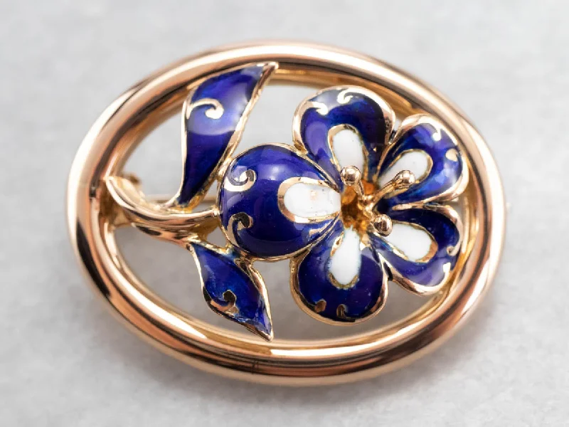 Brooch For Collar Fashion-Gold Mid Century Enamel Flower Brooch