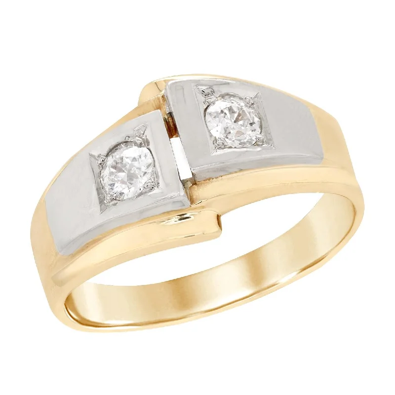 Beautiful Emerald Engagement Rings-MEN'S YELLOW GOLD FASHION RING WITH TWO DIAMONDS, 5/8 CT TW