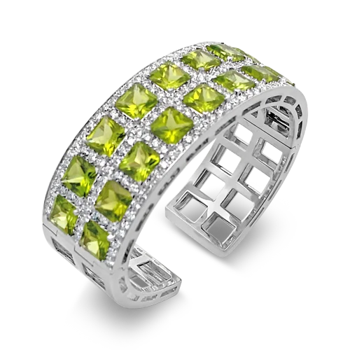 Elegant Bracelets For Special Events-Peridot & Diamond Cuff Bracelet