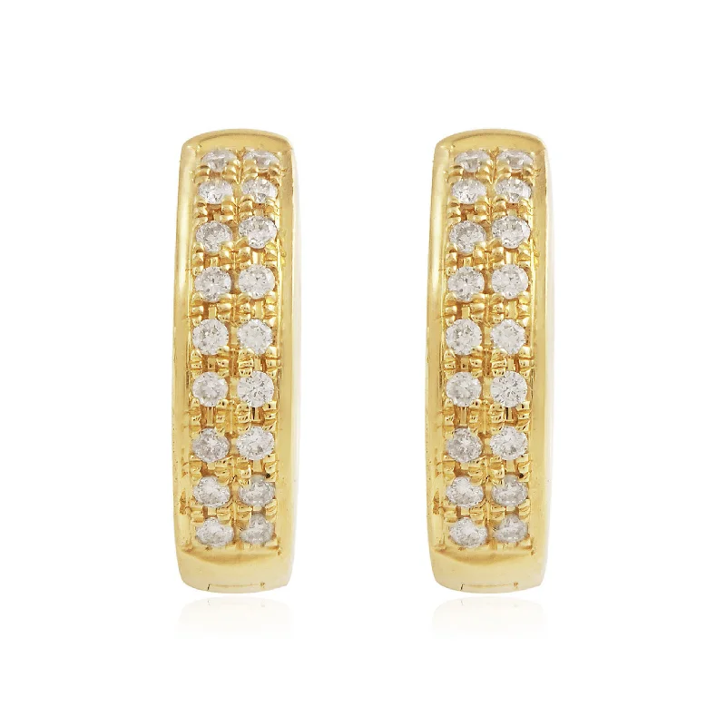 Long Pendant Earrings For Dazzling Look-18k Yellow Gold .15ct Diamond Hoop Earrings