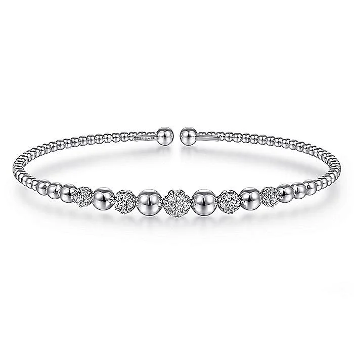 Women’s Wedding Bangles Set-Five Diamond Cluster BBujukan Bangle in White Gold by Gabriel NY