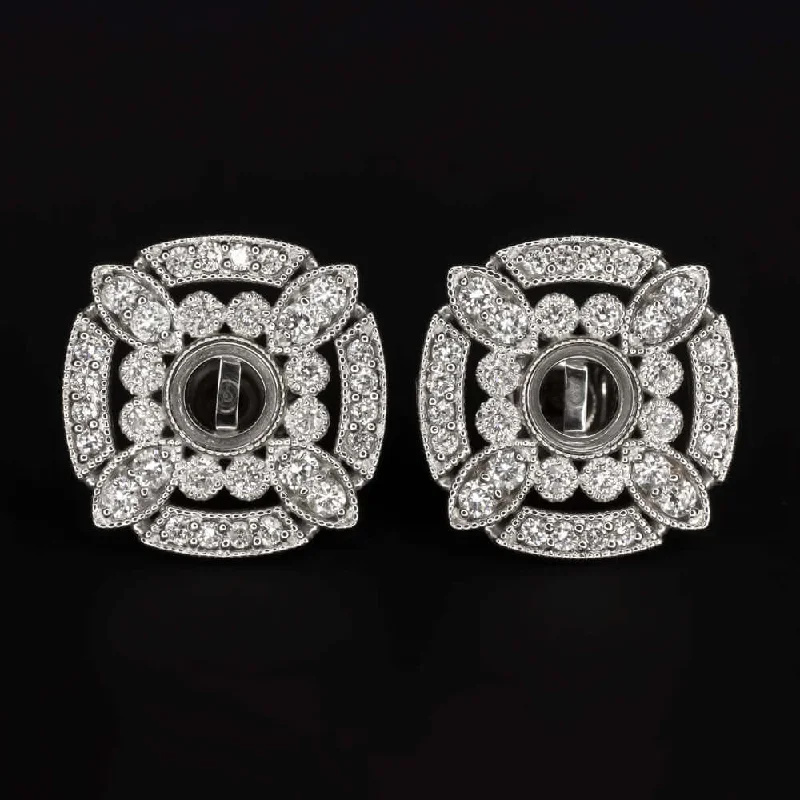 Elegant Drop Earrings For Cocktail Party-NATURAL DIAMOND SEMI MOUNT STUD EARRINGS 4m ROUND SETTING VINTAGE STYLE ART DECO