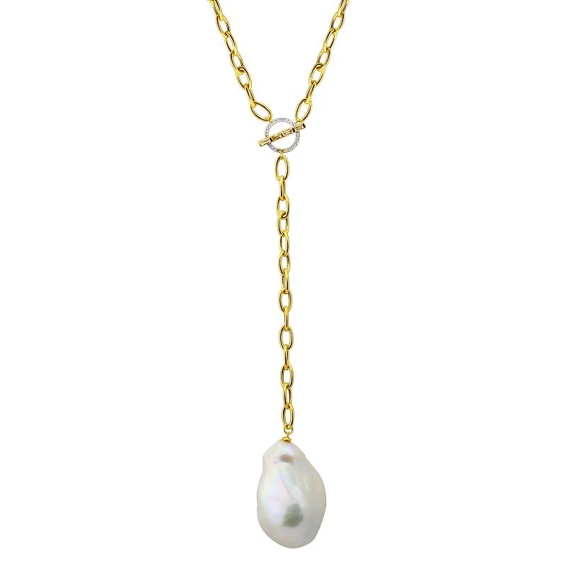 Dainty Necklaces For Minimalist Look-14k Yellow Gold Baroque Pearl Drop Y Necklace