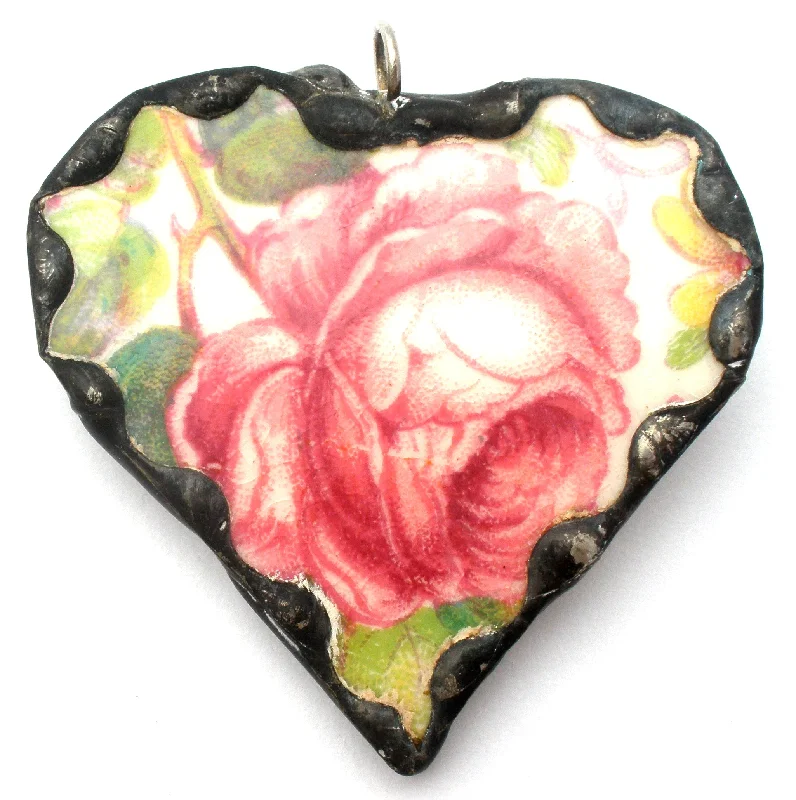 Custom Brooch For Bridal Gifts-Staffordshire Rose Broken China Porcelain Pendant Brooch