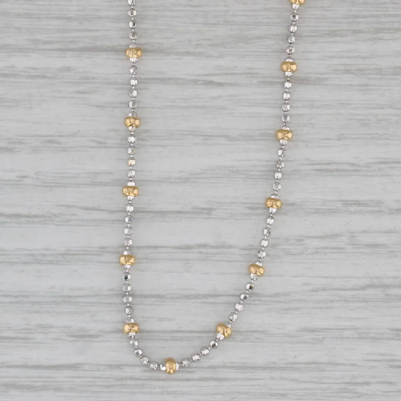 High-End Necklaces For Exclusive Occasions-2-Toned Bead Chain Necklace 14k White Yellow Gold 18" 2.7mm