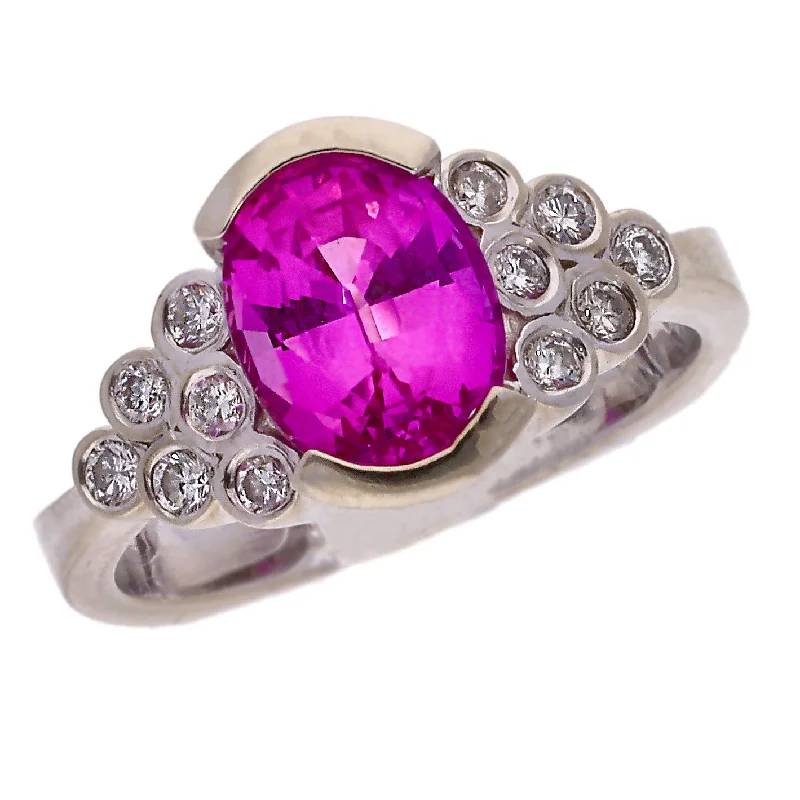 Elegant Emerald Rings For Special Occasions-14K White Gold Oval Pink Sapphire & Diamond Ring