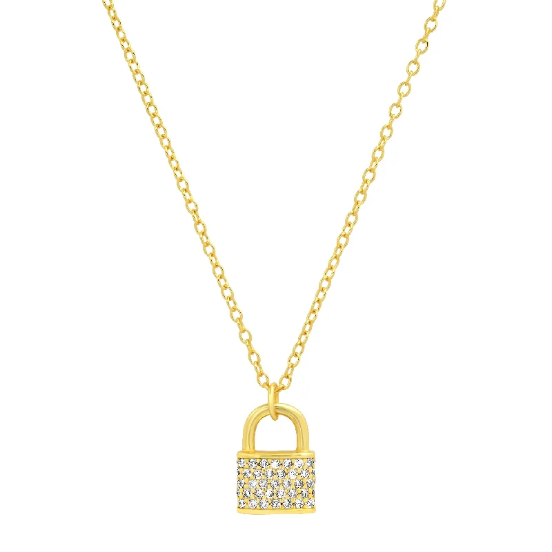 Elegant Wedding Necklaces For Bridal Style-PADLOCK CHARM NECLACE, GOLD