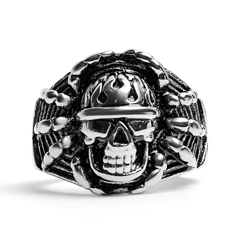 Bold Fashion Rings For Trendy Style-Polished Detailed Skull Stainless Steel Ring / SCR2006