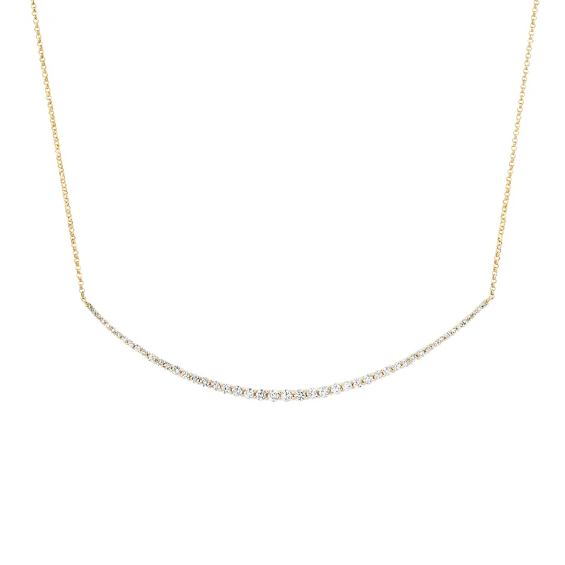 Colorful Gemstone Necklaces For Summer Outfits-CURVE DIAMOND NECKLACE, 14kt GOLD