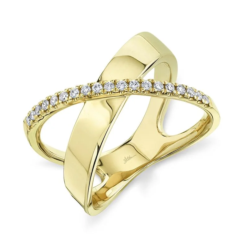 Luxury Platinum Rings For Elegant Look-YELLOW GOLD DIAMOND CRISS-CROSS RING, .19 CT TW