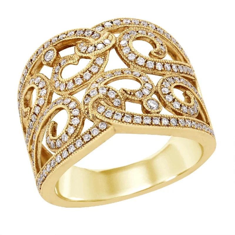 Classic Gold Rings For Special Occasions-YELLOW GOLD FASHION RING WITH WIDE SHANK AND 164 DIAMONDS, .61 CT TW