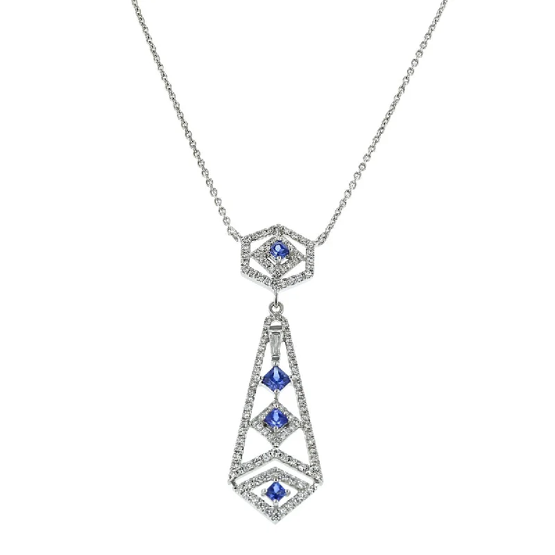 Elegant Crystal Necklaces For Special Events-14K White Gold Sapphire and Diamond Pendant Necklace