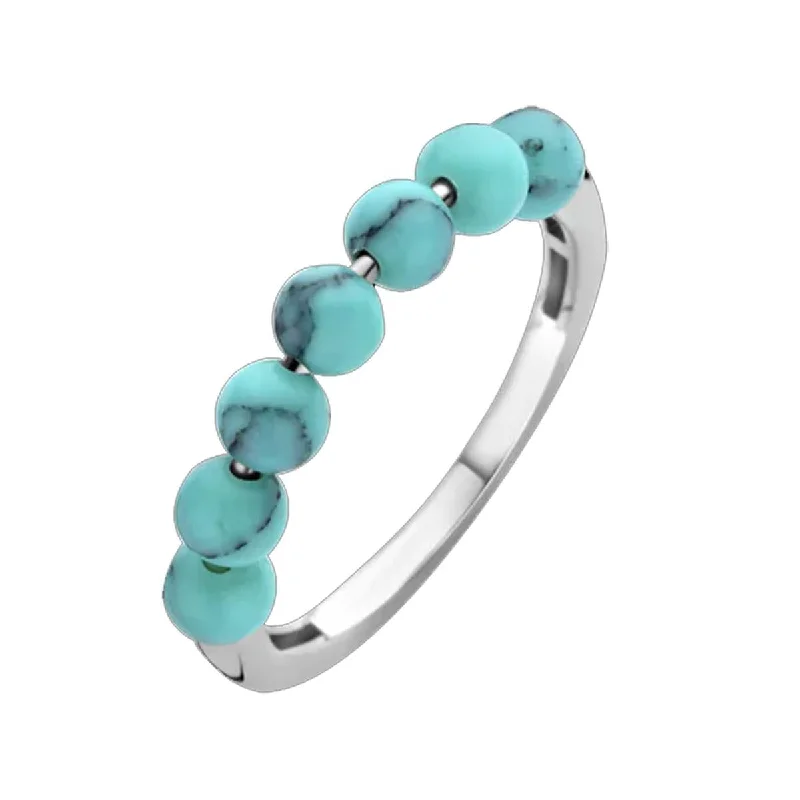 Personalized Custom Rings For Special Gifts-MODERN STERLING SILVER TURQUOISE BEAD FASHION RING