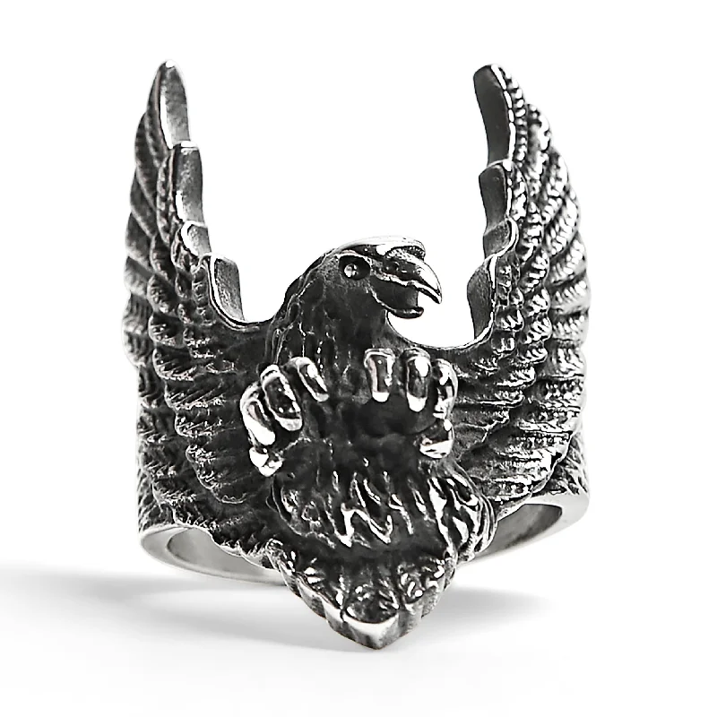 Personalized Silver Rings For Special Gifts-Stainless Steel Flying Eagle Ring / SCR3050