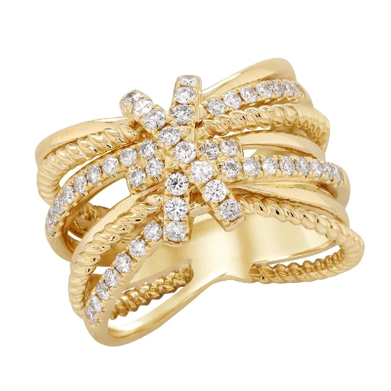 Colorful Gemstone Wedding Rings For Brides-YELLOW GOLD SPLIT SHANK FASHION RING WITH 49 ROUND CUT DIAMONDS, .60 CT TW