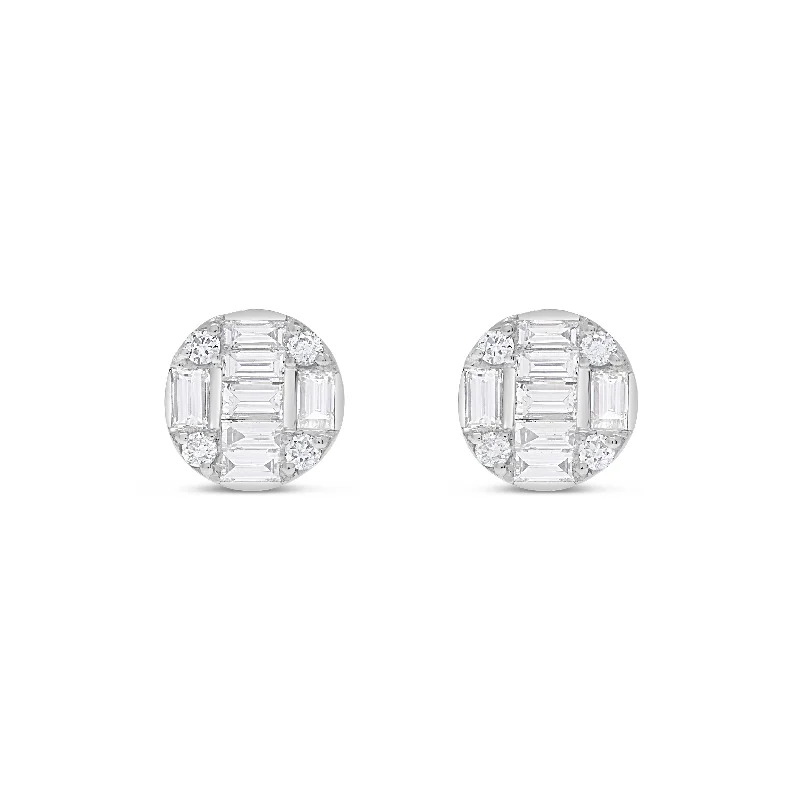 Vintage Inspired Earrings For Weddings-14K White Gold Baguette Diamond Stud Earrings