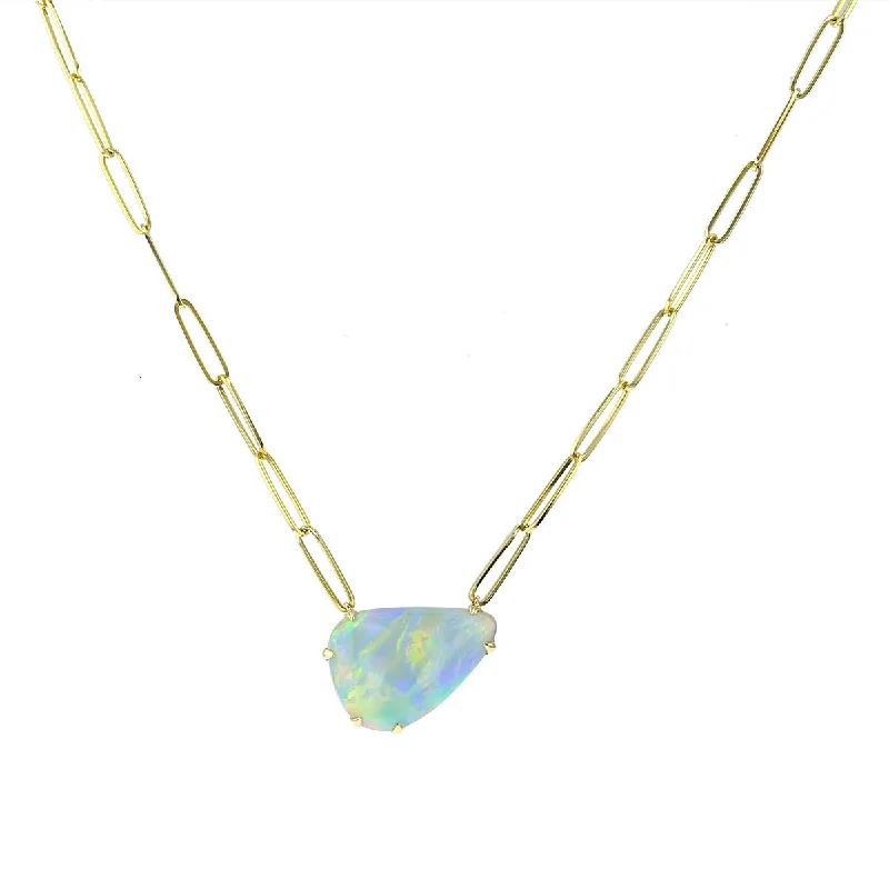 Minimalist Diamond Necklaces For Sophistication-14K Yellow Gold Australian Opal Pendant Necklace