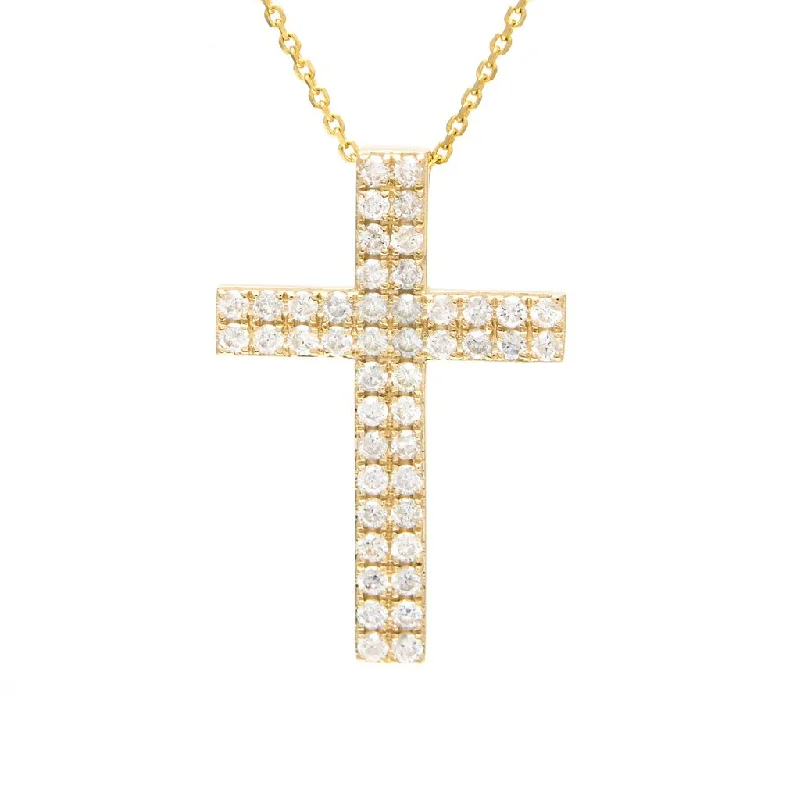 High-End Necklaces For Exclusive Occasions-14K Yellow Gold Diamond Cross Necklace