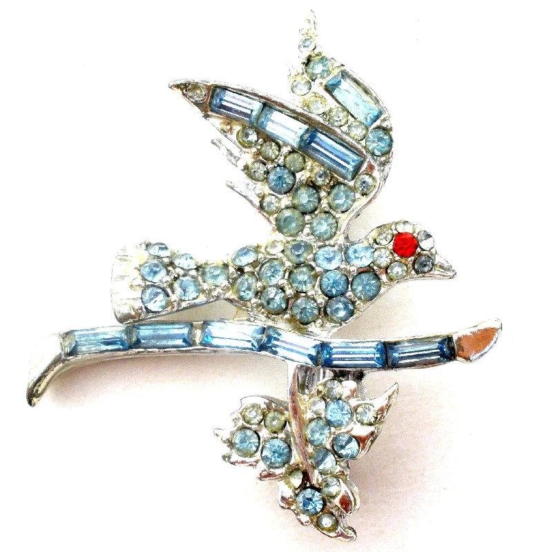 Stylish Butterfly Brooch For Casual Look-Vintage Blue Bird On A Branch Brooch Pin