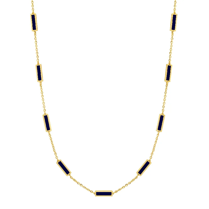 Affordable Necklaces For Everyday Style-9 BAR INLAY DAINTY NECKLACE, LAPIS, 14kt GOLD, 17"