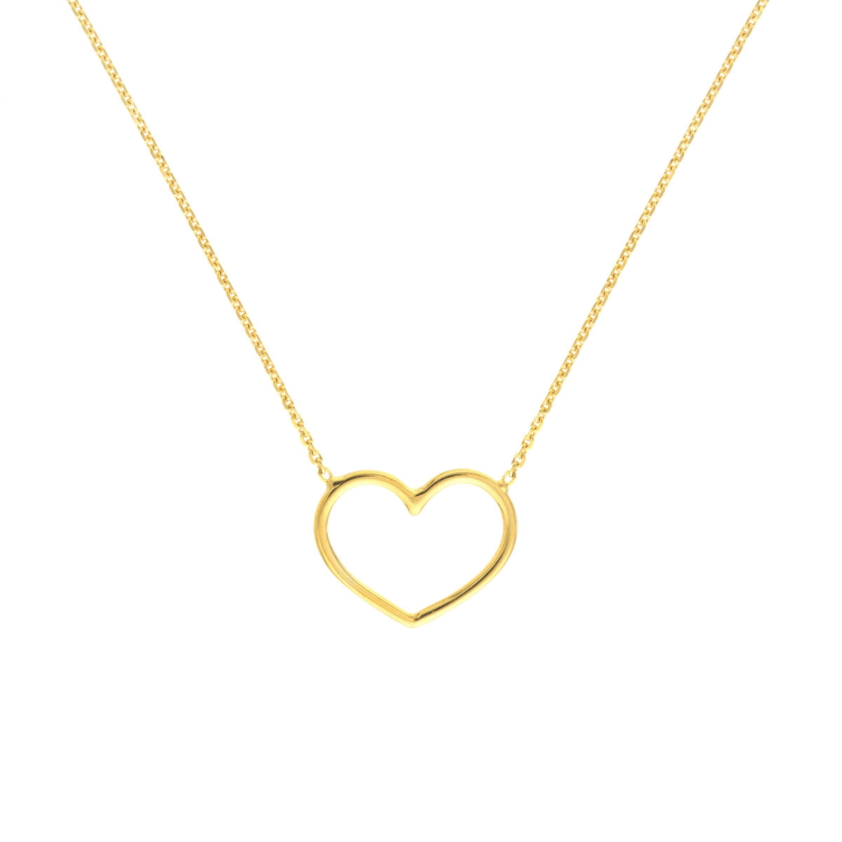 Long Gold Necklaces For Bold Style-14K Yellow Gold Open Wire Heart Necklace