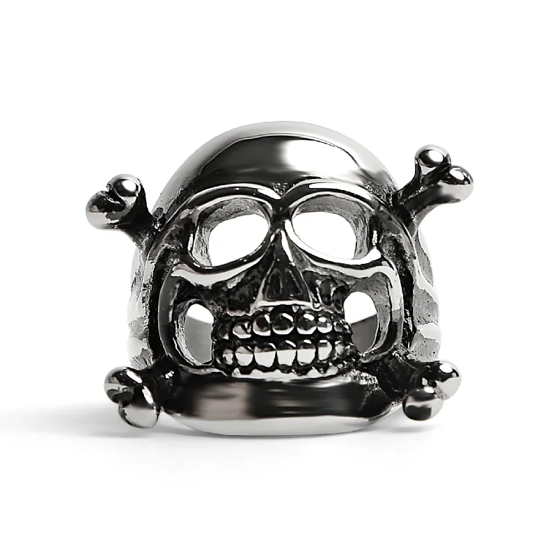 Unique Diamond Wedding Rings For Brides-Stainless Steel Skull And Crossbones Ring / SCR3049