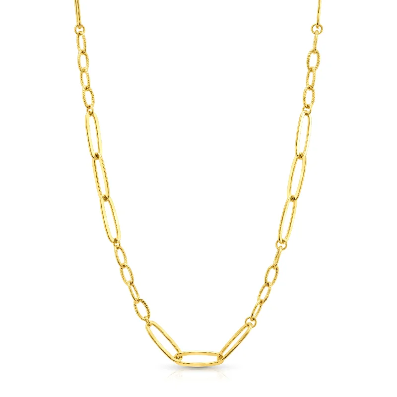 Luxury Necklaces For Special Occasions-LONG AND SHORT OVAL LINK NECKLACE, GOLD