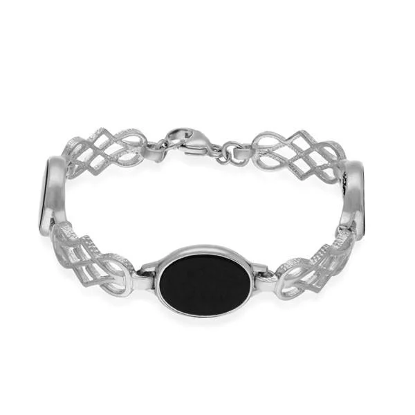 Bracelets For Travel Lovers-Celtic Silver Bracelet SBL1 Onyx