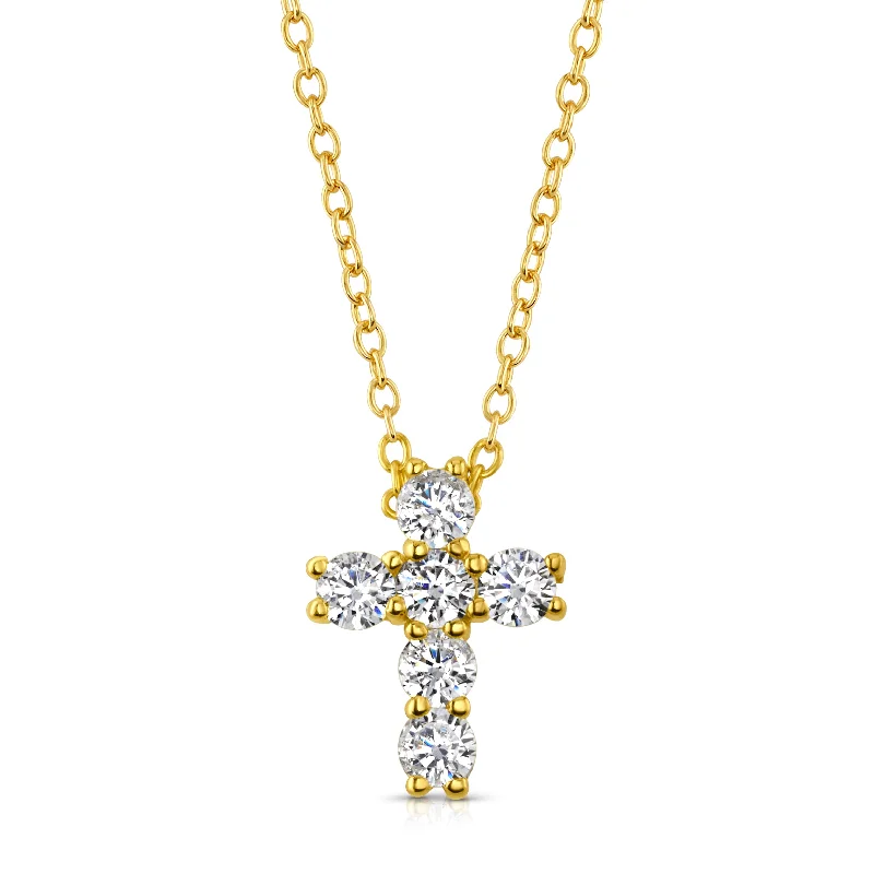 Customizable Pendant Necklaces For Personalized Jewelry-CROSS CZ NECKLACE, GOLD