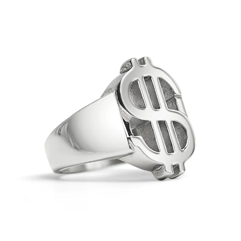 Handcrafted Engagement Rings For Brides-Stainless Steel Money Sign Women's Ring / SCR4114